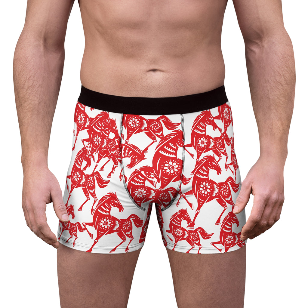 Red Paper-Cut Horse Boxer Briefs
