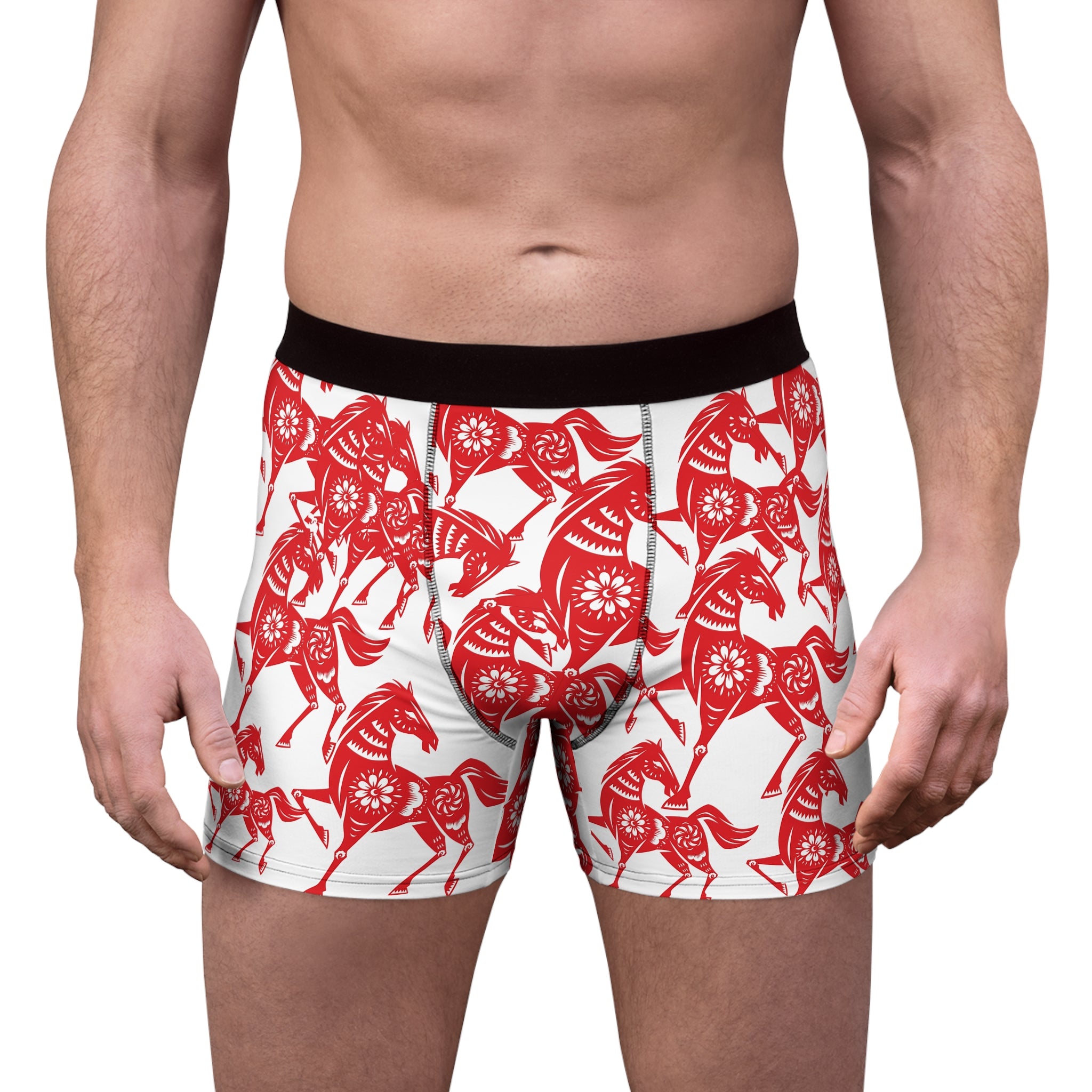 Red Paper-Cut Horse Boxer Briefs